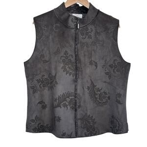 Robert Kitchen Size XL Gray Paisley Print Faux Suede Lined Vest Made in Canada